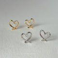 Open Heart Outline Stud Earrings Silver Gold Metal Options view 1