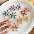 Enamel Six Petal Flower Stud Earrings in Five Colors view 4