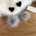 Heart Stud and Faux Fur Pom Pom Earrings Statement Fashion Jewelry view 7