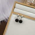Black Bead Drop Stud Earrings Oval Metal Post Dangle view 3