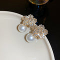 Crystal Flower and Pearl Drop Stud Earrings Fashion Jewelry view 7
