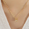 Gold Bunny Rabbit Ears Clear Zircon Pendant Necklace view 6