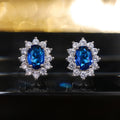 Oval Floral Halo Stud Earrings In Seven Center Colors view 4