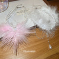 White Pearl Necklaces With Pink Or White Feather Tassels view 4