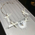 White Bird and Flower Statement Necklace with Crystal Pendant view 6