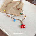 Red Apple and Colorful Drop Cord Statement Necklace view 4