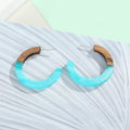 Wood Resin C Hoop Stud Earrings White and Sky Blue view 2