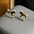 Black Leopard Pattern Rocking Horse Gold Stud Earrings view 4