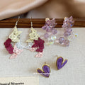 Butterfly Flower Crystal Heart Earring Three Pair Set view 3