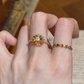 Gold Multicolor Baguette Firework Flower Open Ring view 1