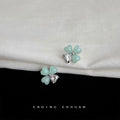Mint Green Four-Leaf Flower Stud Earrings Clear CZ view 4