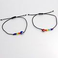 Adjustable Black Cord Rainbow Bead Evil Eye Bracelet Pair view 2