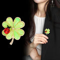 Green Gold Tone Four Leaf Clover Metal Brooch Pin for Jackets and Lapels view 4