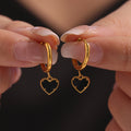 Gold Hoop Earrings Black Agate Heart Charm Dangles view 3