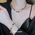 Multicolor Crystal Bracelet Or Necklace With Gold Tone Floral Links view 2