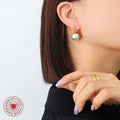 Large Round Faux Pearl Drop Earrings Gold Steel Tone view 4