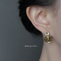 Silver Amber Glass Crystal Dual Drop Earrings Beaded view 2