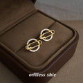 Gold Crystal Pave Circle Safety Pin Motif Stud Earrings view 3