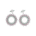 Pastel Crystal Round Drop Earrings with Floral Tops view 5