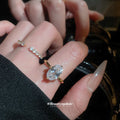 Gold Oval Zircon Open Ring Set Solitaire Pave Band Pair view 1