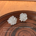 Silver Tone Layered Petal Sculpted Flower Stud Earrings For Women view 3
