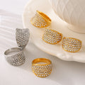 Full Pave Czech Diamond Concave Dome Ring Gold Steel view 2