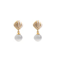 White Round Drop Crystal Look Shell Top Dangle Earrings view 5