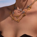 Open Heart Chain Necklace Bracelet Stainless Gold Silver Two-Tone view 2