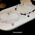 White Lace Bow Rhinestone Heart Pendant Choker Necklace view 1