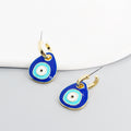 Gold Tone Blue Teardrop Evil Eye Huggie Drop Earrings view 3