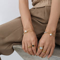 Double Ball Chain Bracelet Pearl Toggle Baguette Stones view 2