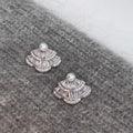 Silver Fan Crystal Stud Earrings With Small Pearl Centers view 1