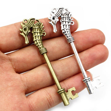 Seahorse and Key Shaped Pendants in Two Antique Tone Finishes