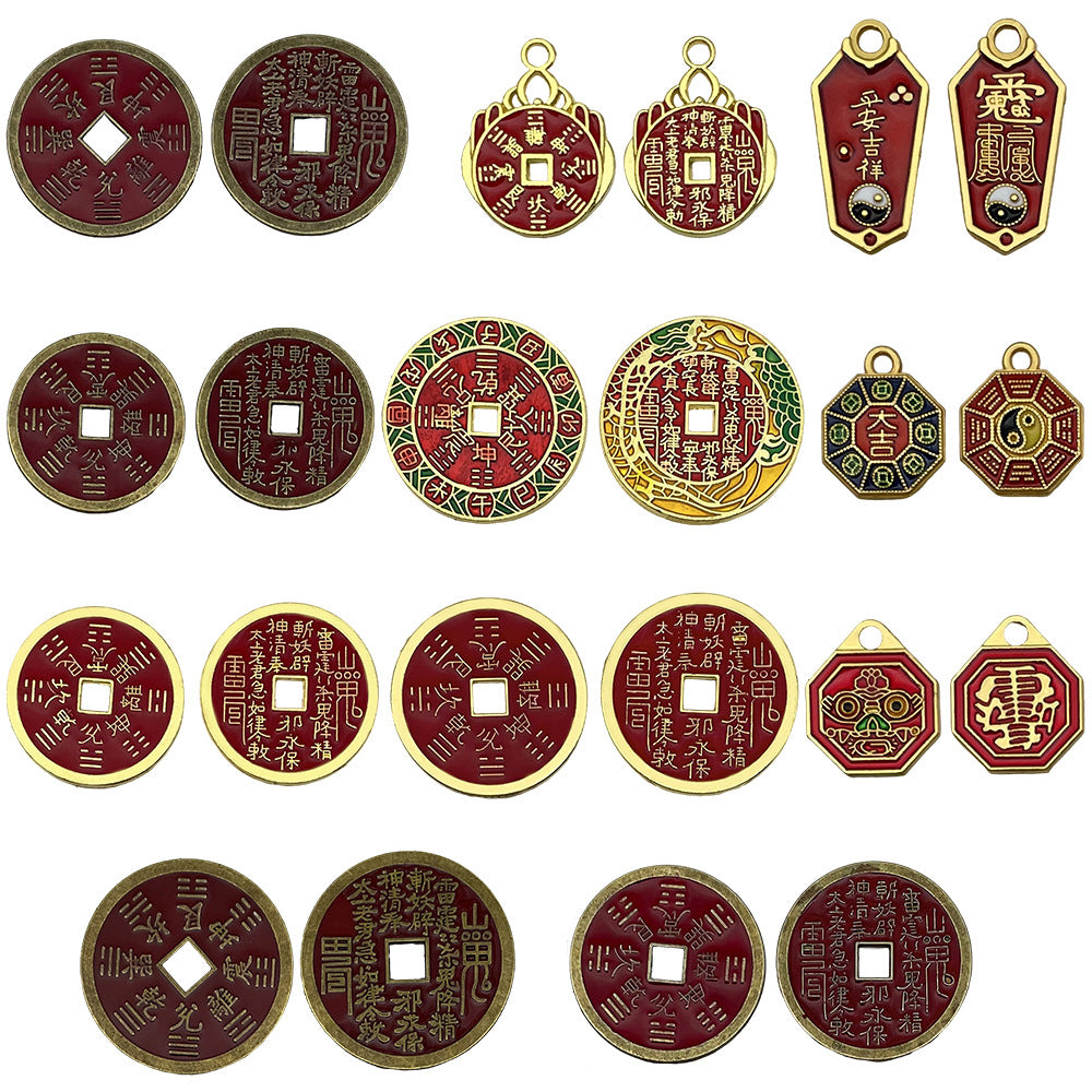 Zinc Alloy Antique Coin Square Hole Charm Pendant for DIY Chinese Style Jewelry