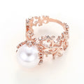 Rose Gold Coral Branch White Faux Pearl Finger Ring view 3