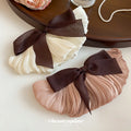 Pleated Satin Bow Spring Hair Clips Ivory And Coffee view 2