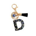 Shell-Chip Resin Letter Keychain with Evil Eye Charm and Tassel view 5