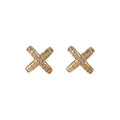 Gold Tone Clear Stone Double Cross Mini Stud Earrings For Women view 5