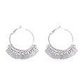 Silver Tone Large Hoop Disc Fringe Statement Earrings view 5