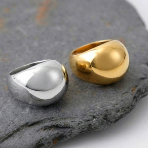 Domed Geometric Ring in Polished Gold and Silver Tones