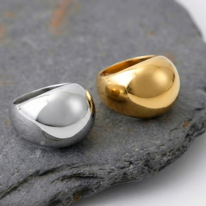 Domed Geometric Ring in Polished Gold and Silver Tones