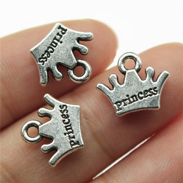 Princess Crown Pendant Charm in Antique Silver and Antique Bronze Metal