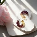 Purple and Yellow Marbled Resin Hoop Stud Earrings view 4