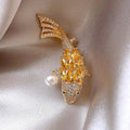 Gold Koi Fish Brooch Yellow Stones And Pearl Accent view 4