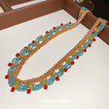 Red And Blue Crystal Beaded Gold Tone Fringe Necklace view 4