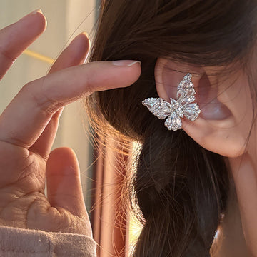 Silver Tone Crystal Butterfly Ear Cuff for One Ear