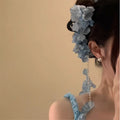 Red Or Blue Fabric Flower Hair Claw With Long Petal Chain Tassels view 3
