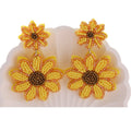 Felt Sunflower Seed Bead Drop Earrings Yellow Orange Brown view 5