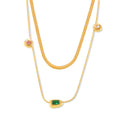 Gold Glass Stone Station Necklace And Herringbone Chain view 5