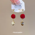Red Velvet Disc Gold Tone Layered Sequin Dangle Earrings view 2